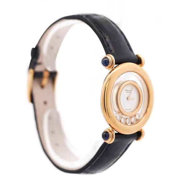 Chopard Happy Sport 4116 18K Gold Five Diamond Quartz On Blue Leather Watch