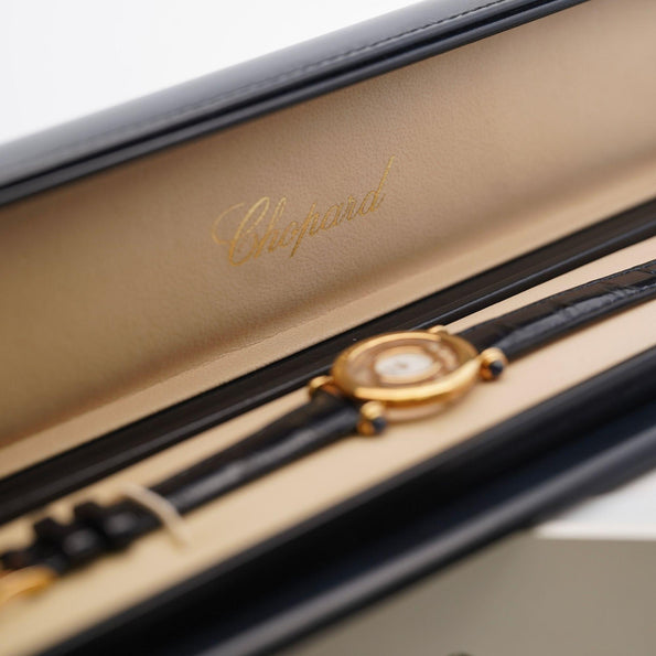 Chopard Happy Sport 4116 18K Gold Five Diamond Quartz On Blue Leather Watch