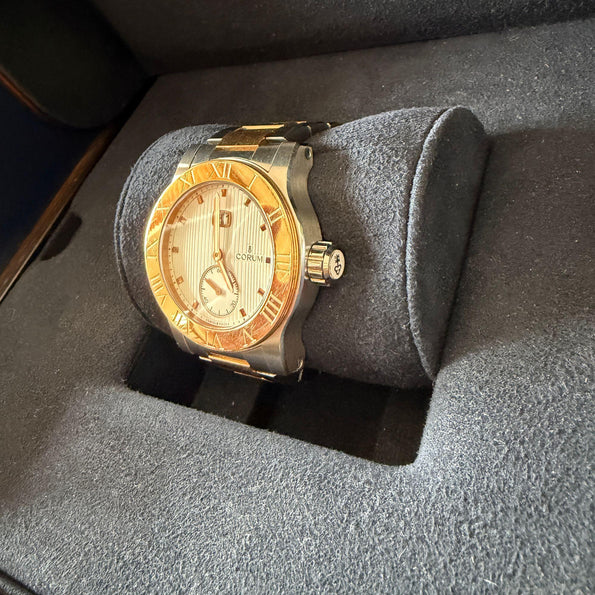 Corum Romulus 18K Rose Gold 2-Tone Champagne White Dial 42mm Watch Full Set