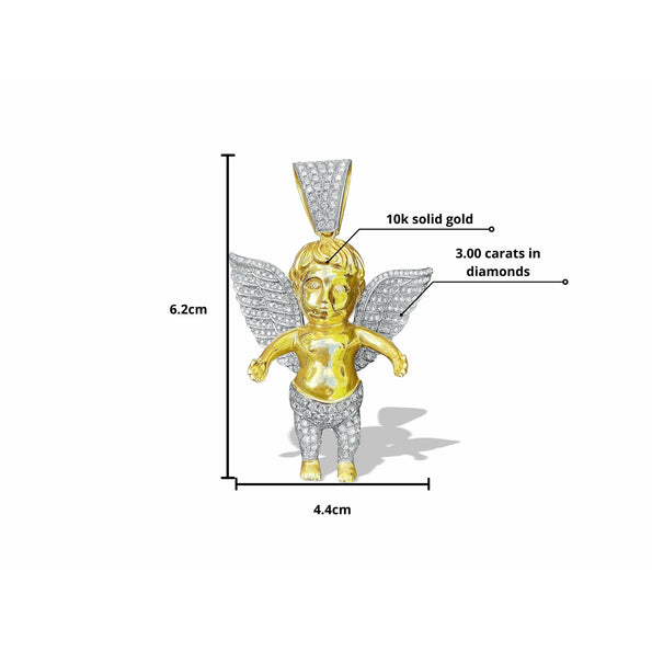 Diamond 10K Gold Cherub Angel Rosary Pendant