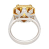 Emerald Cut Natural 7.25 Carat Fancy Light Yellow Diamond with Round Diamond Halo Ring