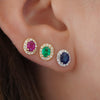 Emerald, Ruby, Or Sapphire & Diamond Halo 1 Carat Stud Earrings in 14K Gold