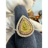 GIA 1.25CT Pear Cut Fancy Green Yellow Diamond 18K Tri-Colored Gold Bypass Ring