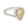 GIA 1.25CT Pear Cut Fancy Green Yellow Diamond 18K Tri-Colored Gold Bypass Ring