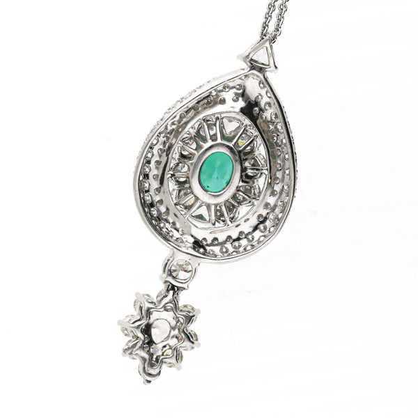 GIA 2.53 Carat No Oil Emerald & 5 Carat Diamond Platinum Drop Pendant