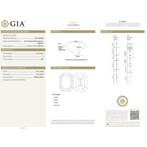 GIA 6.16 Carat Emerald Cut Diamond and Trapezoid Three Stone Engagement Ring