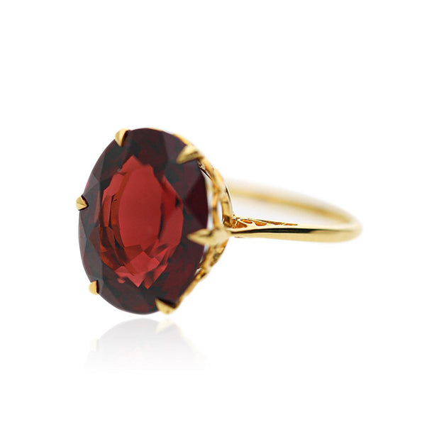 GIA 8.89 Carat Oval Pyrope Almandine Garnet Six Prong 18K Yellow Gold Solitaire