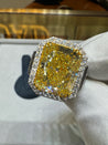 GIA Cert. 10.20 Carat Radiant Fancy Intense Yellow & Half Moon Cut Diamond Ring