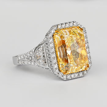 GIA Cert. 10.20 Carat Radiant Fancy Intense Yellow & Half Moon Cut Diamond Ring – Assay Jewelers