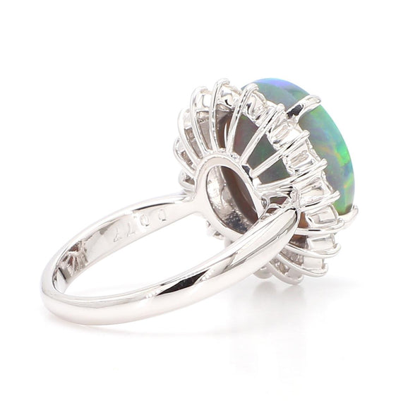 GIA Cert. 5.10 Carat Untreated Black Opal Diamond Halo Platinum Starburst Ring