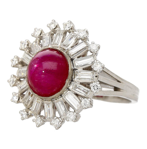 GIA Cert. 7.40 Carat Purplish Red Star Ruby & Diamond Art Deco Ballerina Ring