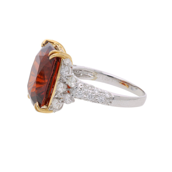 GIA Certified 13.75 Carat Hessonite Garnet & Diamond Platinum Cocktail Ring