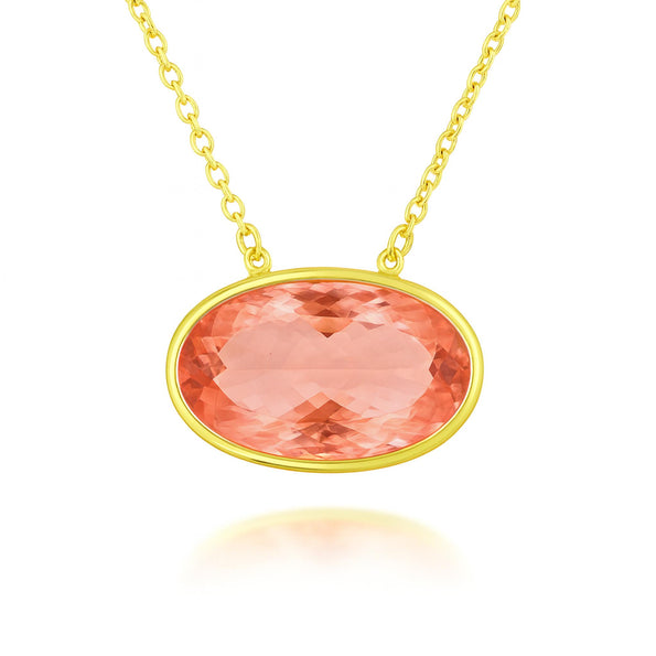 GIA Certified 176 Carat Oval Morganite East West Bezel Pendant Necklace