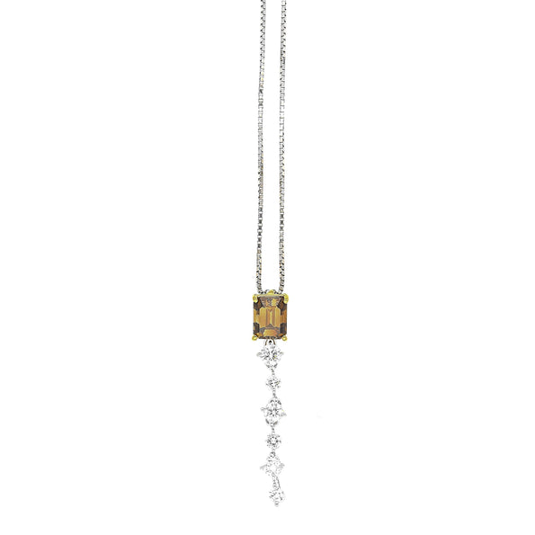 GIA Certified 1.11 Carat Fancy Brown Emerald Cut Diamond Drop Pendant Necklace