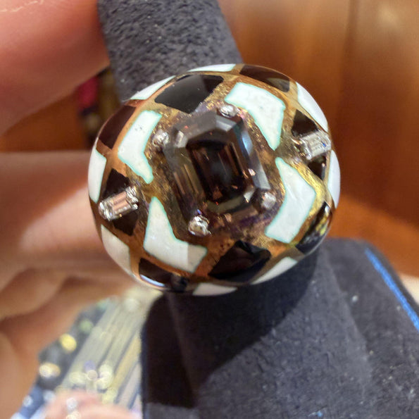 GIA Certified 1.38 Carat Fancy Orangy Brown Diamond Enamel 18K Gold Dome Ring
