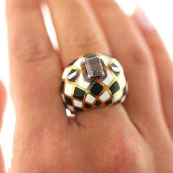 GIA Certified 1.38 Carat Fancy Orangy Brown Diamond Enamel 18K Gold Dome Ring – Assay Jewelers