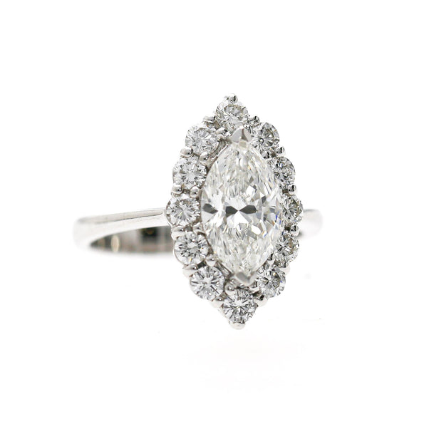 GIA Certified 1.55 Carat G/VS1 Marquise Diamond Halo 18K Engagement Ring