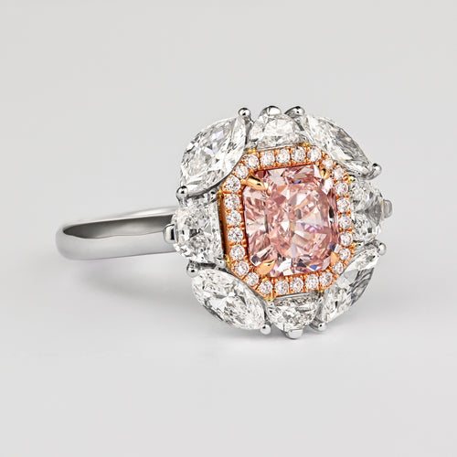 GIA Certified 1.69 Carat Radiant Cut Fancy Brownish Pink Diamond Engagement Ring