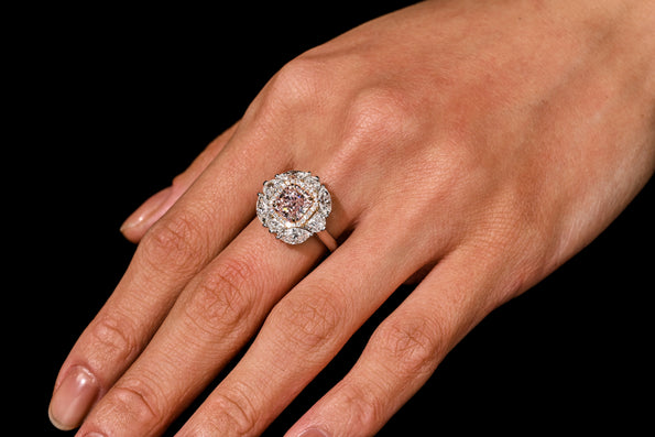 GIA Certified 1.69 Carat Radiant Cut Fancy Brownish Pink Diamond Engagement Ring