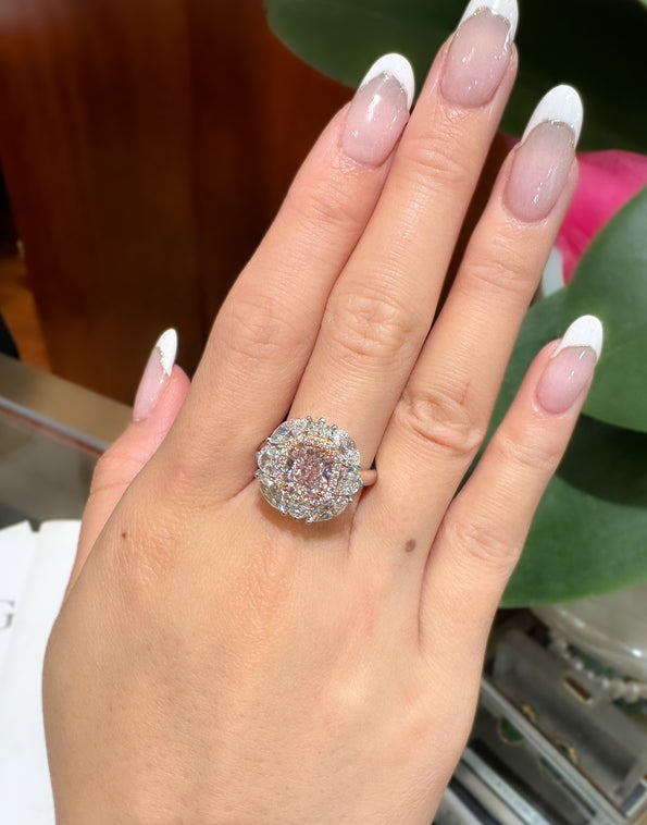 GIA Certified 1.69 Carat Radiant Cut Fancy Brownish Pink Diamond Engagement Ring