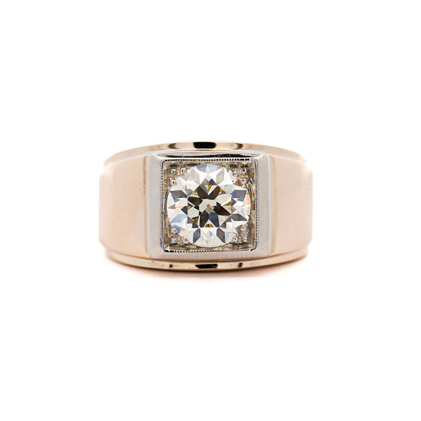 GIA Certified 2 Carat Diamond in 14K Gold Solitaire Men's Ring