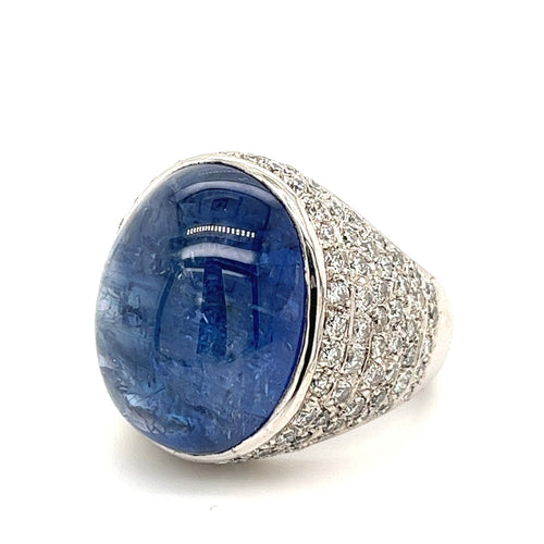 GIA Certified 26 Carat Cabochon-Cut Blue Sapphire Cocktail Ring