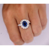 GIA Certified 2.18 Carat Oval Blue Sapphire & Diamond Platinum Bypass Halo Ring