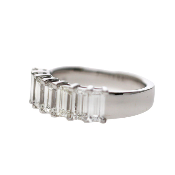 GIA Certified 2.19 Carat Emerald Cut Diamond Channel 18K White Gold Wedding Band