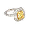 GIA Certified 2.35 Fancy Yellow Diamond Ring With 1.0 CTW Diamond Cluster in 18K White Gold