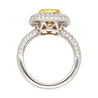 GIA Certified 2.35 Fancy Yellow Diamond Ring With 1.0 CTW Diamond Cluster in 18K White Gold