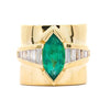 GIA Certified 3 Carat Marquise Emerald & Diamond Channel 18K Gold Statement Ring