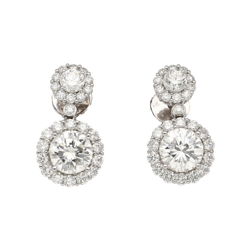 GIA Certified 3 Carat Round Cut 2-Stone Diamond Drop Earrings