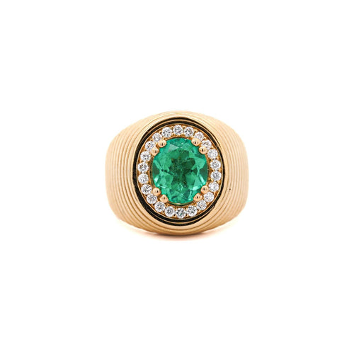 GIA Certified 3.01 Carat Colombian Emerald & Diamond 18K Yellow Gold Unisex Ring