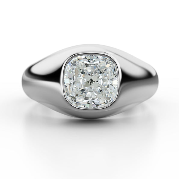 GIA Certified 3.01 Carat E/VS1 Cushion Cut Diamond Mens Solitaire Bezel Ring