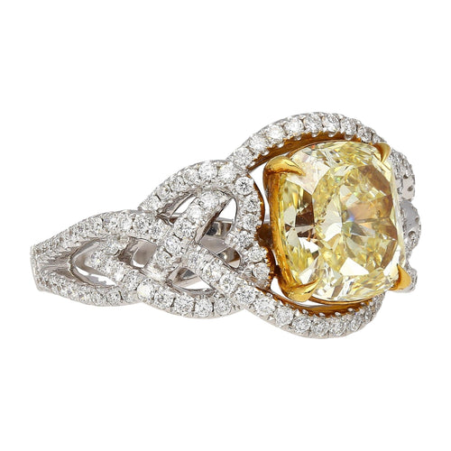 GIA Certified 3.25ct Yellow Diamond Heart Shank 18KGold Ring