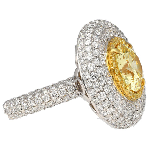 GIA Certified 3.3 Carat Fancy Intense Yellow Flawless Round Diamond Ring