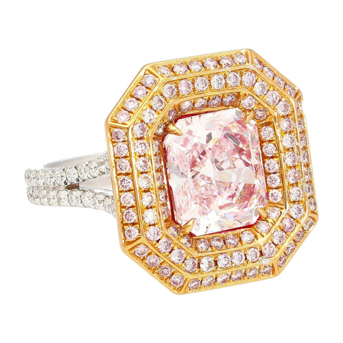 GIA Certified 3.48 Carat Radiant Cut Light Pink Diamond Ring in 18K White Gold