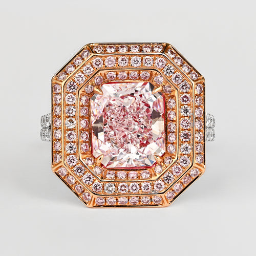 GIA Certified 3.48 Carat Radiant Cut Light Pink Diamond Ring in 18K White Gold