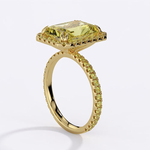 GIA Certified 4.12 Carat Fancy Yellow Radiant Cut Diamond Halo Engagement Ring