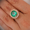 GIA Certified 4.3 Carat Colombian Emerald 18K Gold Button Sunburst Ring