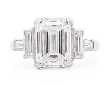 GIA Certified 4.51 Carat Emerald Cut Lab Grown Diamond in Vintage Platinum Ring – Assay Jewelers