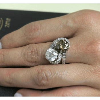 GIA Certified 4.75 Carat TW Fancy Brown and White Diamond Toi Et Moi Bypass Ring in Platinum – Assay Jewelers