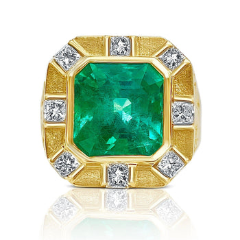 GIA Certified 5 Carat Colombian Emerald Unisex Ring in Textured Gold Setting – Assay Jewelers