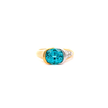 GIA Certified 5.25 Carat Oval Cut Blue Zircon & Diamond Bypass Ring Signed Richard Krementz – Assay Jewelers