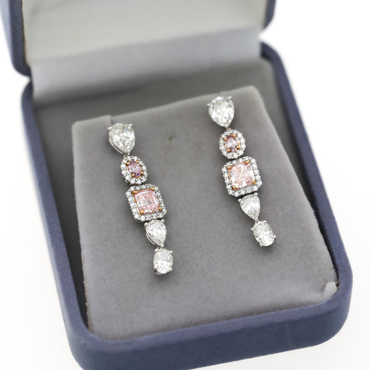 GIA Certified 5.3 Carat Fancy Pink Orange & White Diamond 18K Drop Earrings