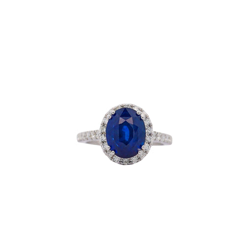 GIA Certified 6.01 Carat Sapphire & Diamond in Halo Engagement Ring