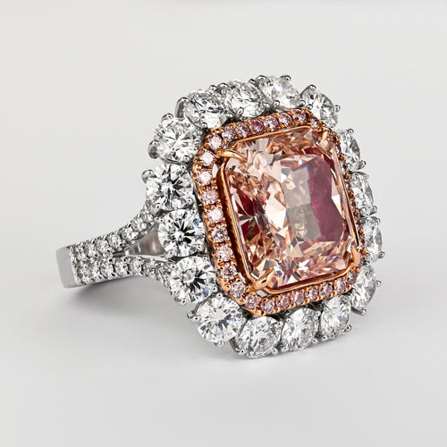 GIA Certified 6.53 Carat Fancy Pink-Brown & White Diamond Ring