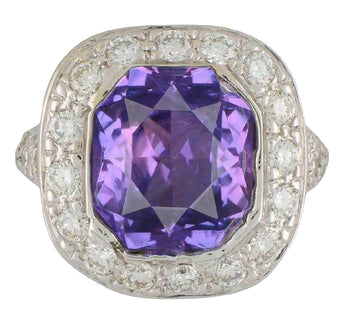 GIA Certified 7 Carat Purple Sri Lanka Sapphire Diamond Halo 18K White Gold Ring – Assay Jewelers
