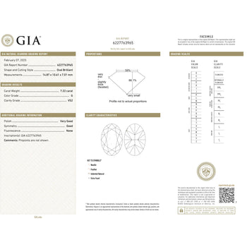 GIA Certified 7.22 Carat Oval Cut Diamond G Color VS2 Clarity Loose Stone – Assay Jewelers