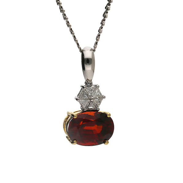 GIA Certified 8.53 Carat Spessartine Garnet & Triangle Diamond Pendant Necklace